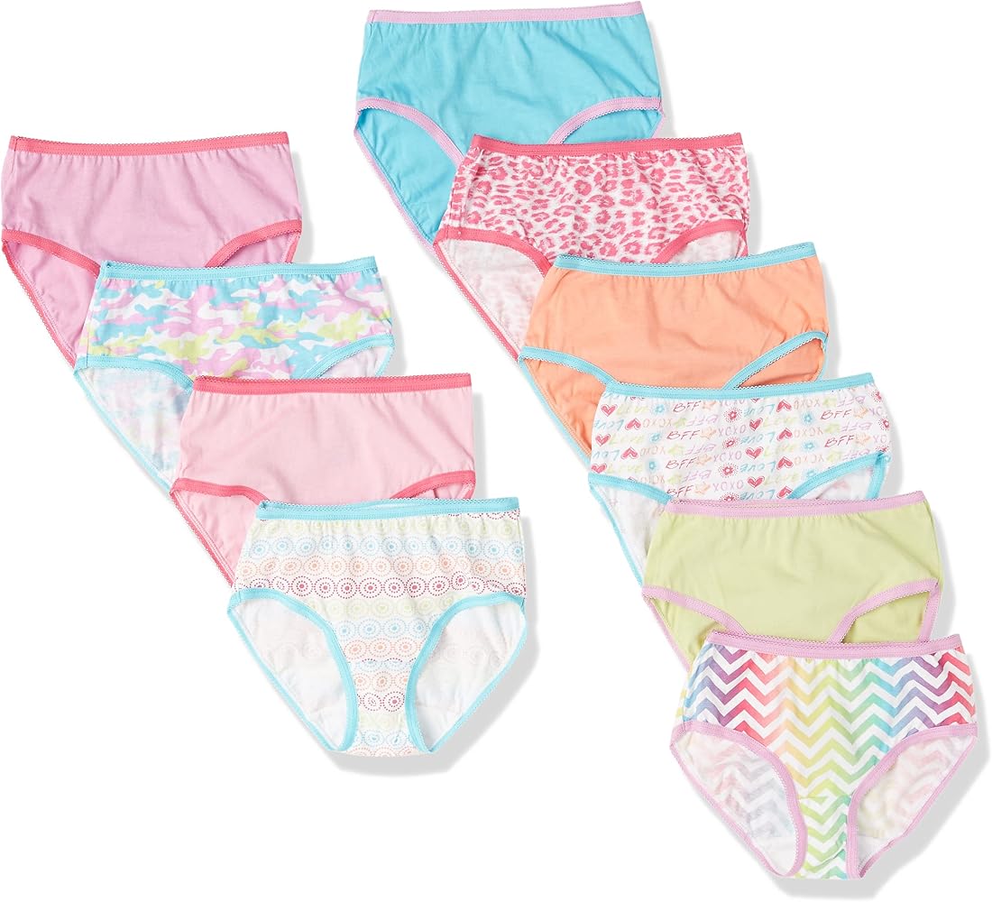 Trimfit Girls 100% Cotton Colorful Briefs Panties (Pack of 10), Bright Multi Color, X-Large (12-14)