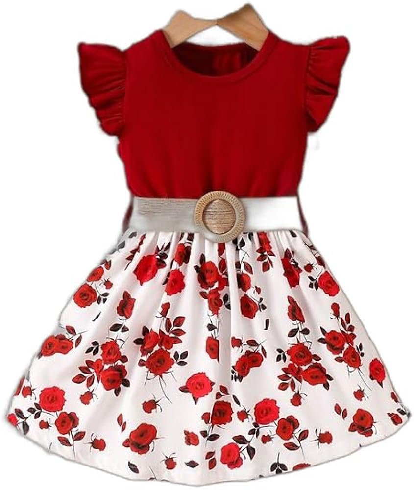 Toddler Girls' Dress Floral Short Sleeve Outdoor Active Fashion Cotton Above Knee