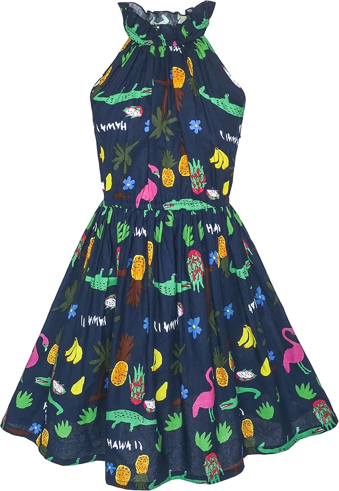 Sunny Fashion Girls Halter Dress Multicolor Floral Animal Printed Cotton Casual