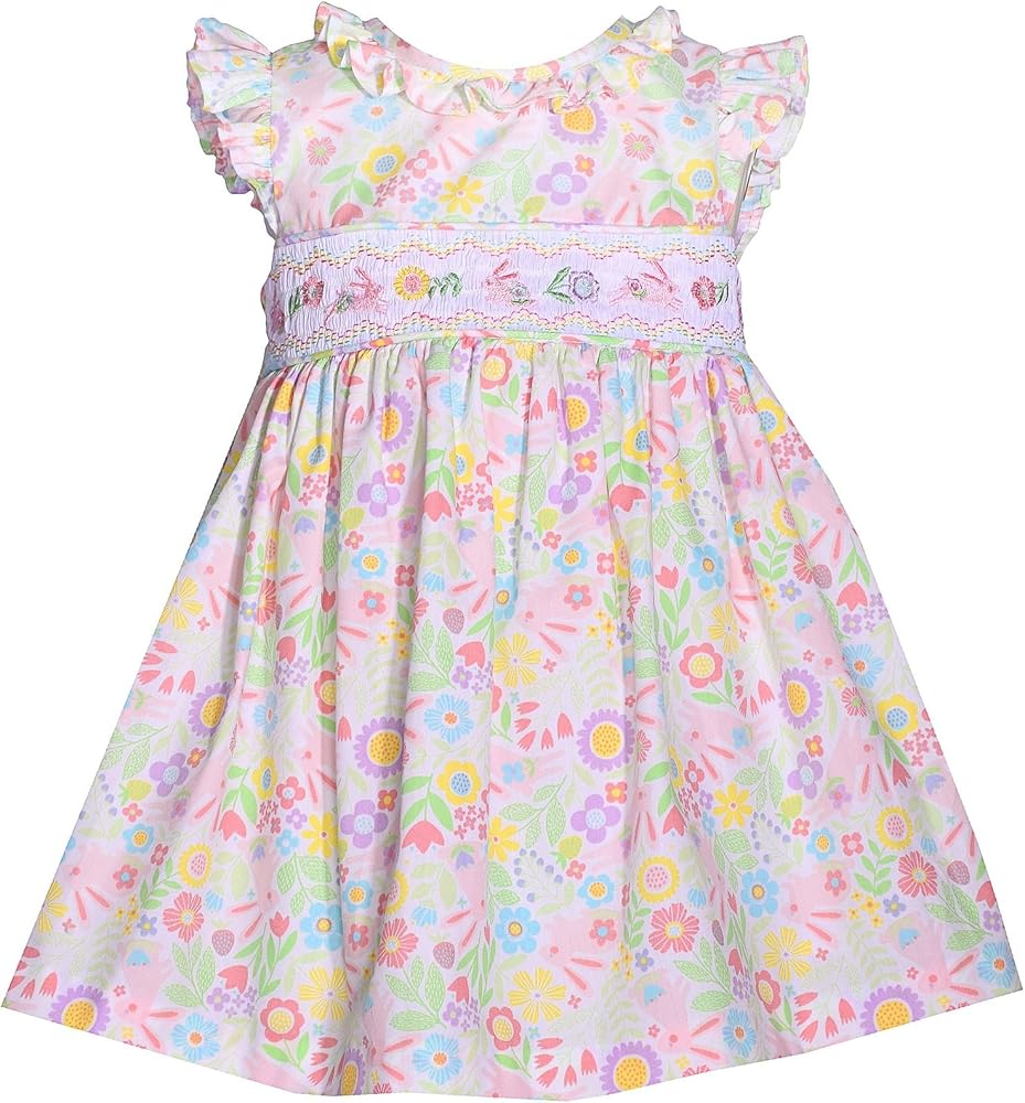 Bonnie Jean Girl's Easter Dress - Yellow Bunny Smocked Dress for Baby Toddler and Little Girls