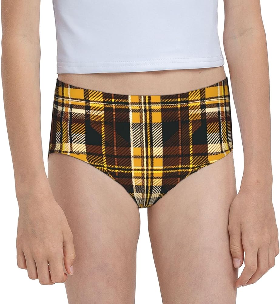 Augenstern Cotton Underwear Brown-Yellow-Tartan Girls'Briefs Soft Underpants