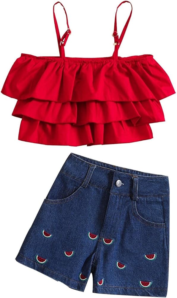 Child Girls Sleeveless Suspenders Ribbed Tops Summer Flowers Prints Short Pants Outfits Toddler Long Skirt