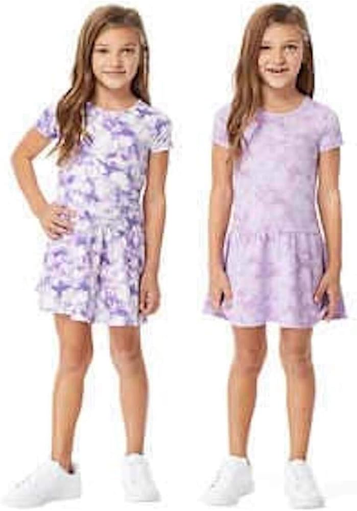 32 Degrees Cool Little Girl's 2 Piece Ultra Soft Dresses (Deep Lavender/Wild Flower Tie Dye, 2T)