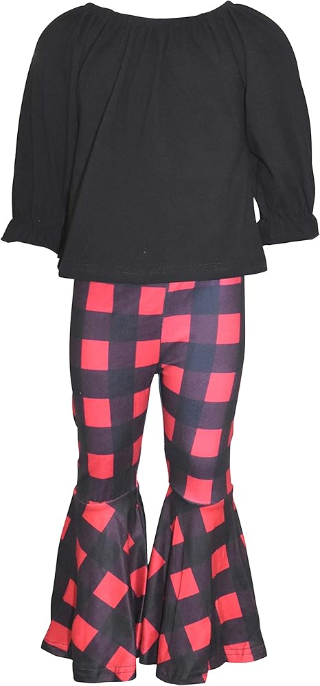 Unique Baby Girls Winter Bell Bottom Buffalo Plaid 2pc Outfit