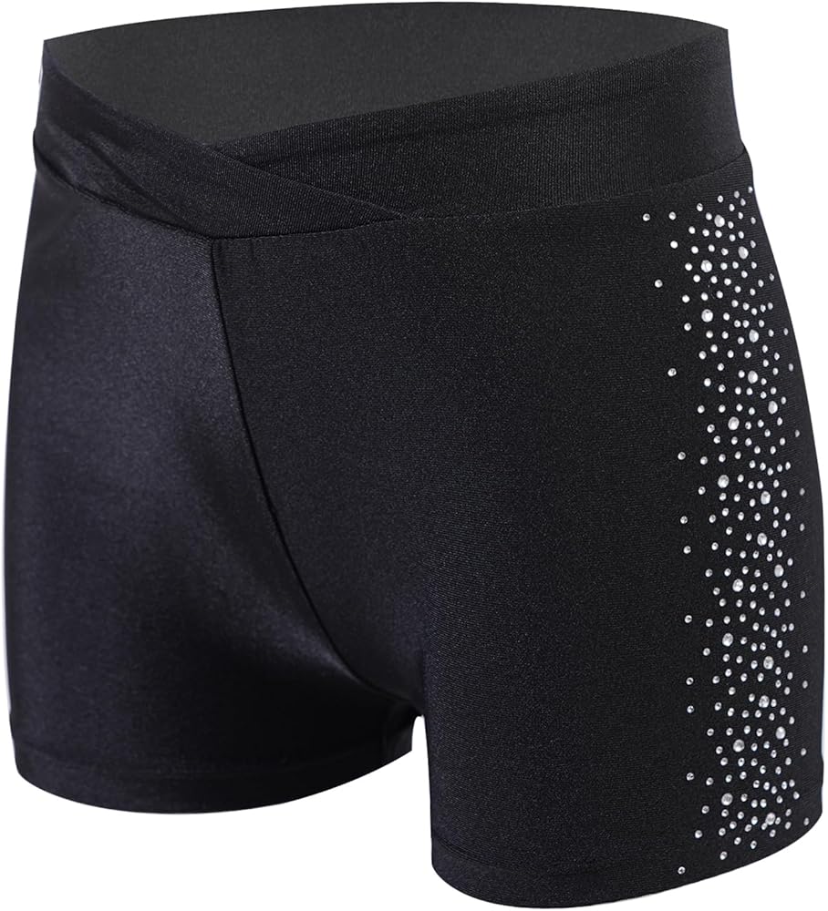 Girls Shiny Dance Shorts Gymnastics Athletic Shorts Rhinestone Sparkly Tumbling Bottoms Short Leggings