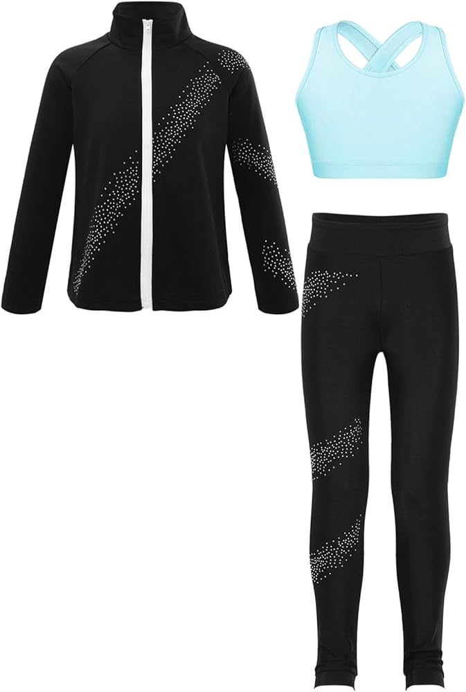 Big Girl's Active Set Gymnastic Workout Crop Tops with Athletic Leggings Tracksuit Dance Outfit Activewear