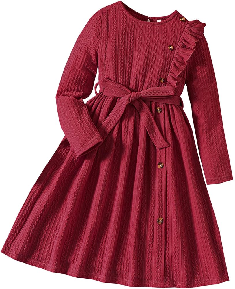 DGTVVR Toddler Girls Fall Winter Dress Long Sleeve Solid Color Knit Sweater Dress for Kid Little Girl Dresses Skirt Outfits