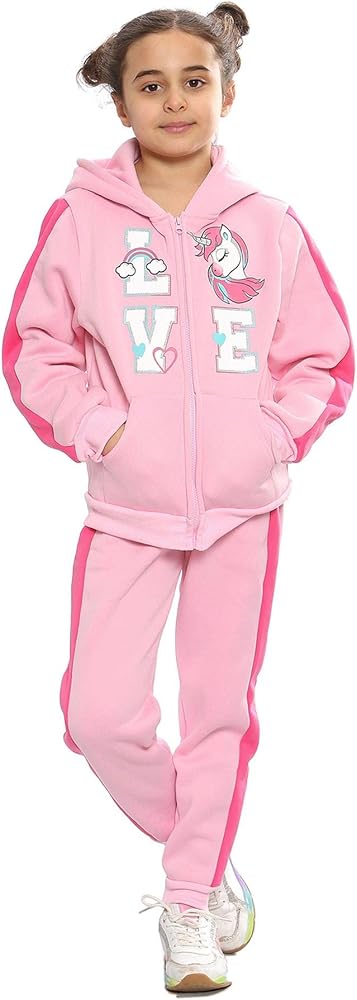 Kids Girls Love Tracksuit Fleece Zipper Hoodie Trouser 2 Piece Suit