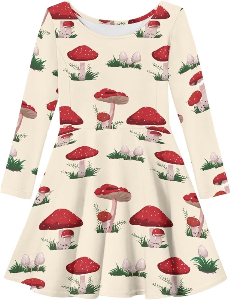 Cute Long Sleeve Girls Skater Dress Casual Funny Animal Floral Print Swing T Shirt Dress