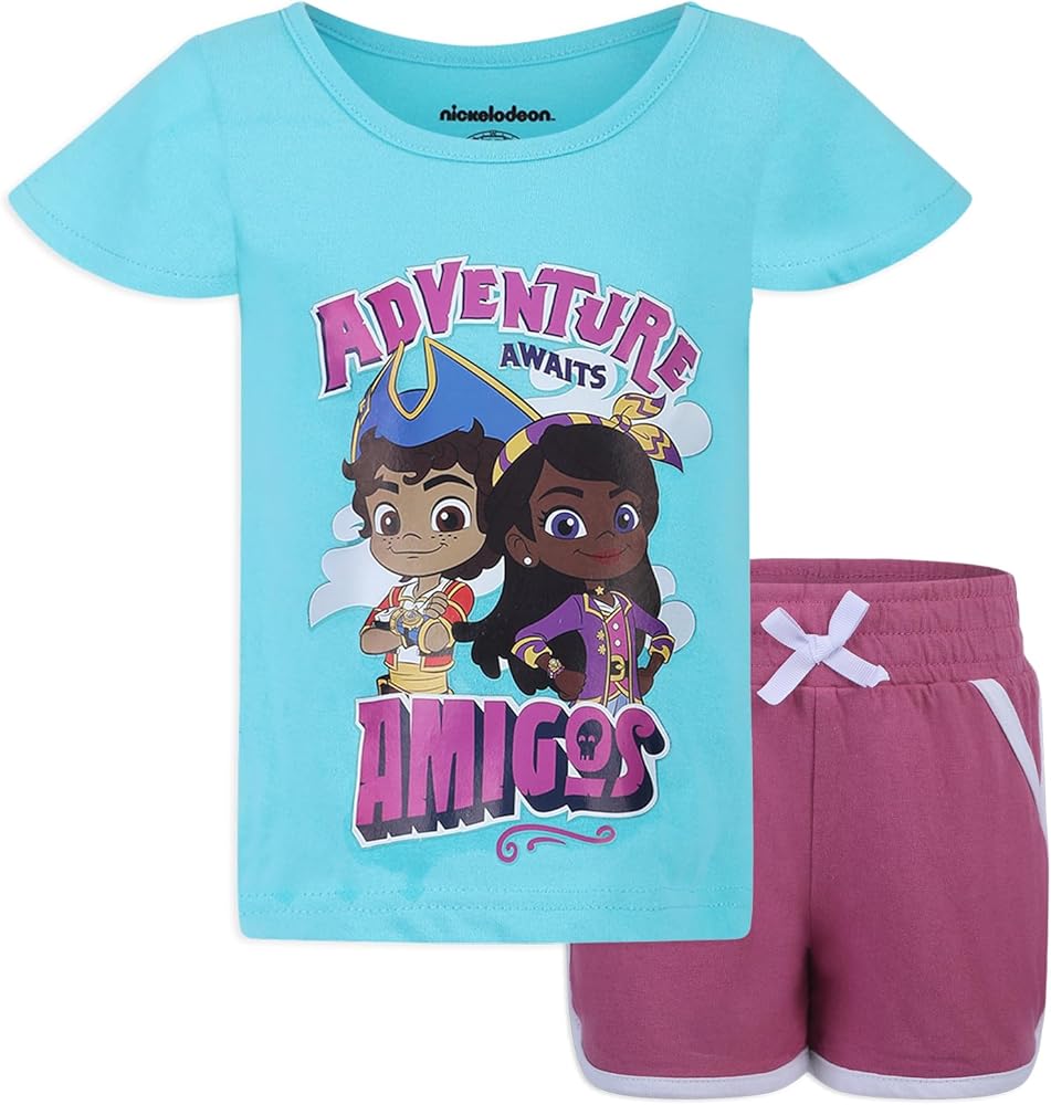 Nickelodeon Santiago of the Seas Lorelai and Santiago Girls’ T-Shirt and Short Set for Toddler – Pink/Blue