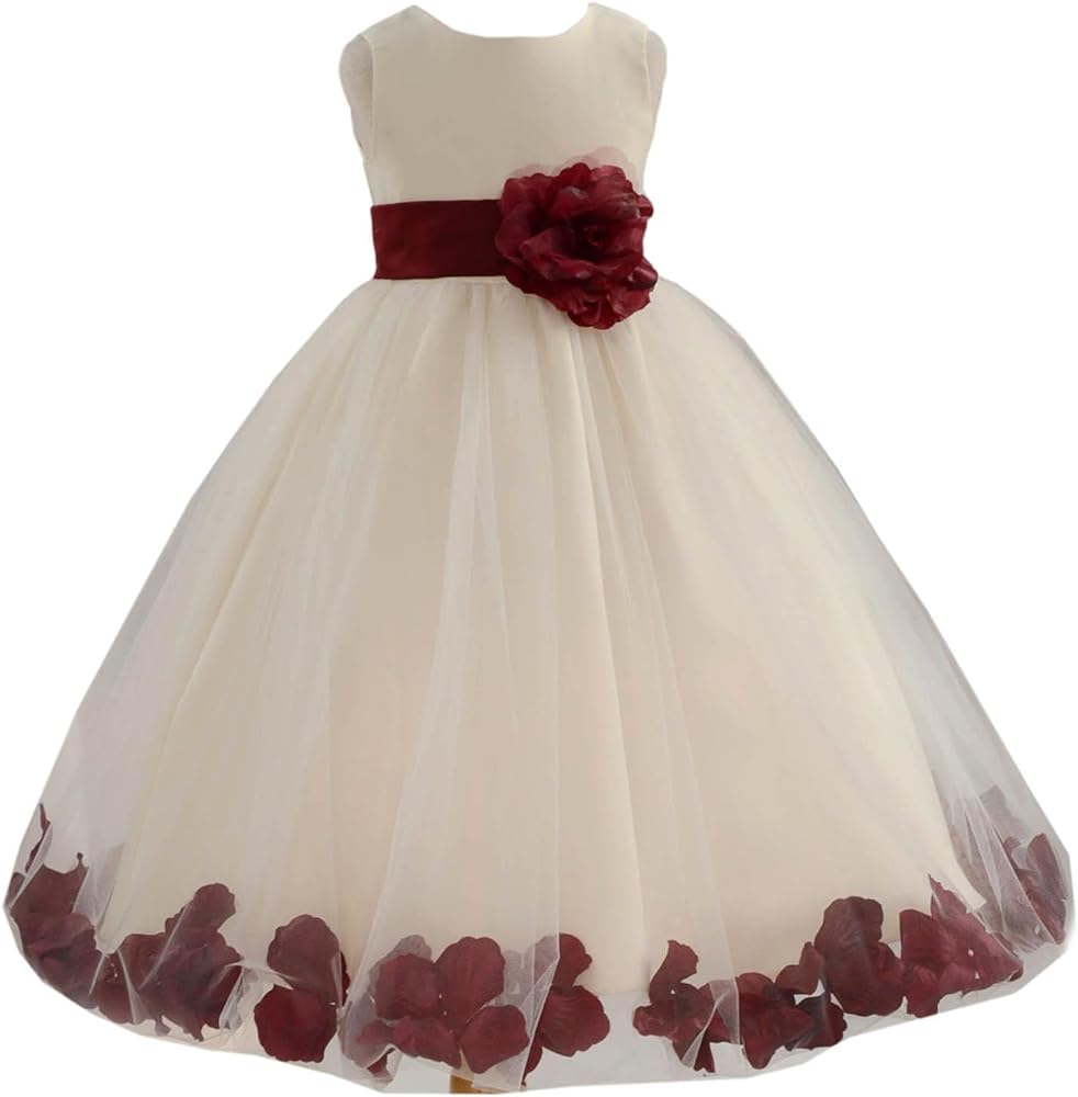 ekidsbridal Floral Rose Petals Ivory Flower Girl Dress Communion Dress Graduation Dresses Formal Dresses 302s