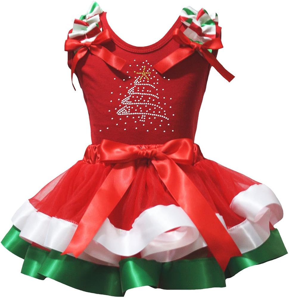 Petitebella Christmas Tree Red Shirt Red White Green Petal Skirt Nb-8y