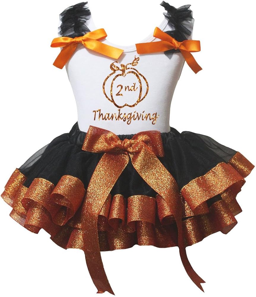 Petitebella Bling 2nd Thanksgiving White Shirt Orange Black Petal Skirt Nb-8y