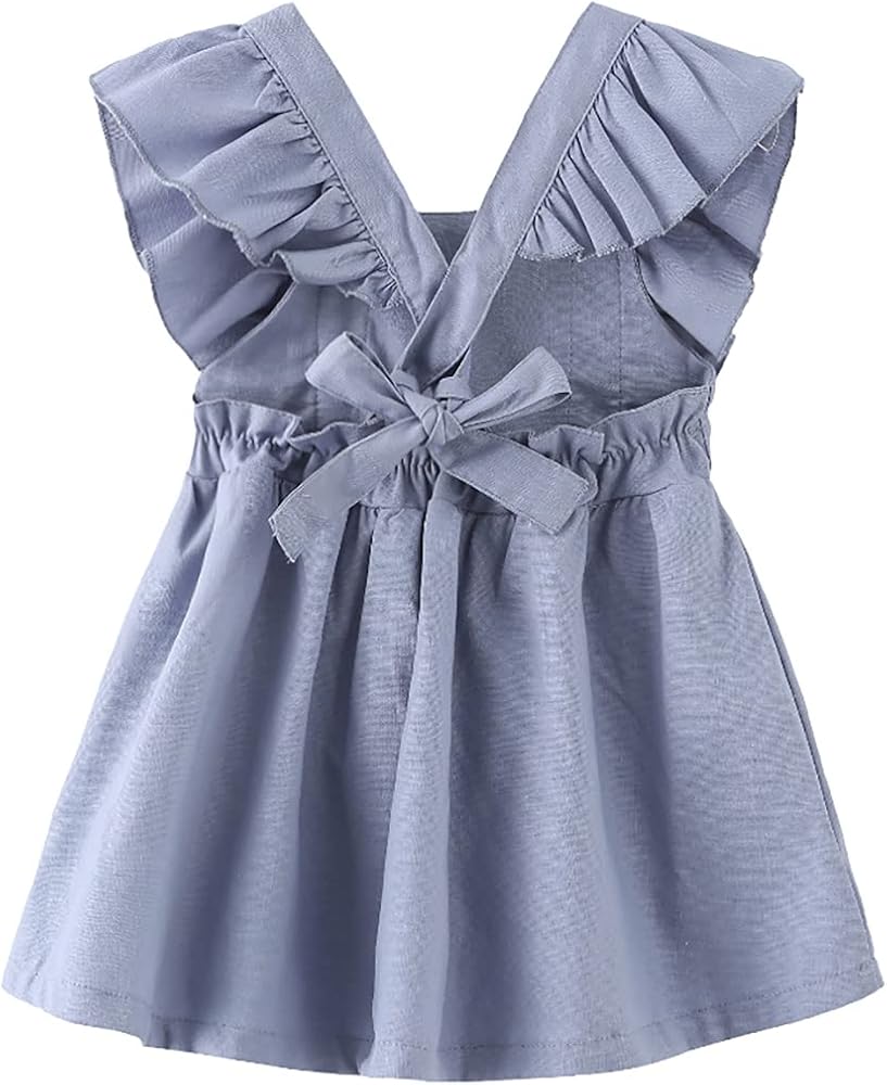 Girls Beach Dress Vintage Linen Summer Ruffles Lace Backless Kids Boho Style Sundress 0-6 Years