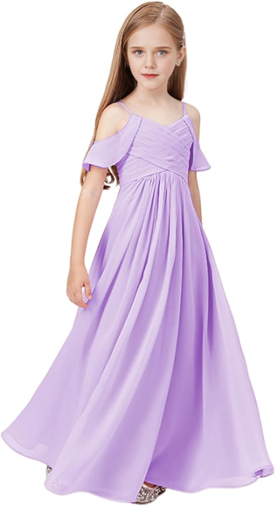 Elegant Spaghetti Strap Flower Girls Dress V-Neck 2024 Summer Wedding Junior Bridesmaids Chiffon Party Dresses