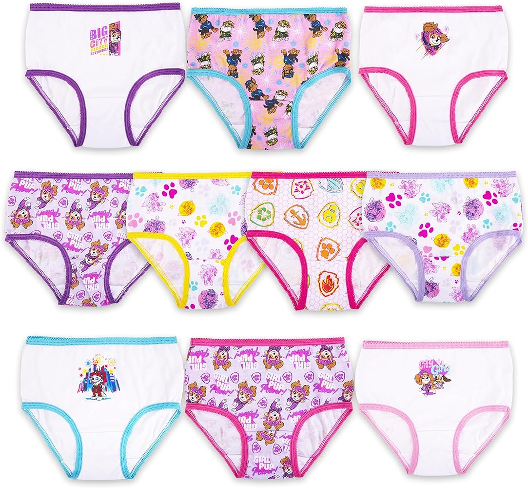 Paw Patrol Girls' 100% Combed Cotton 10-Pack Underwear Available with Chase, Skye, Rubble and More in Sizes 2/3t, 4t, 4, 6, 8