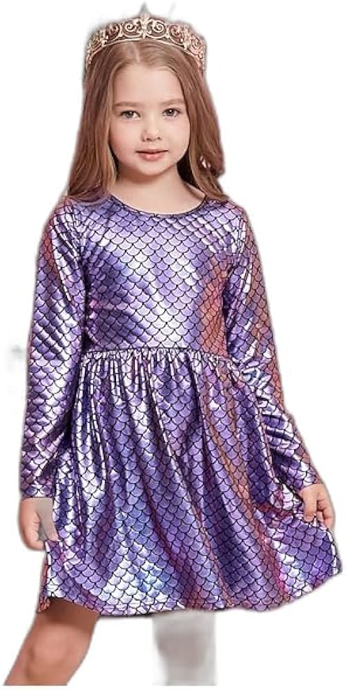 Kids Girls' Dress Mermaid Gradient Long Sleeve Performance Party Quick Dry Fashion