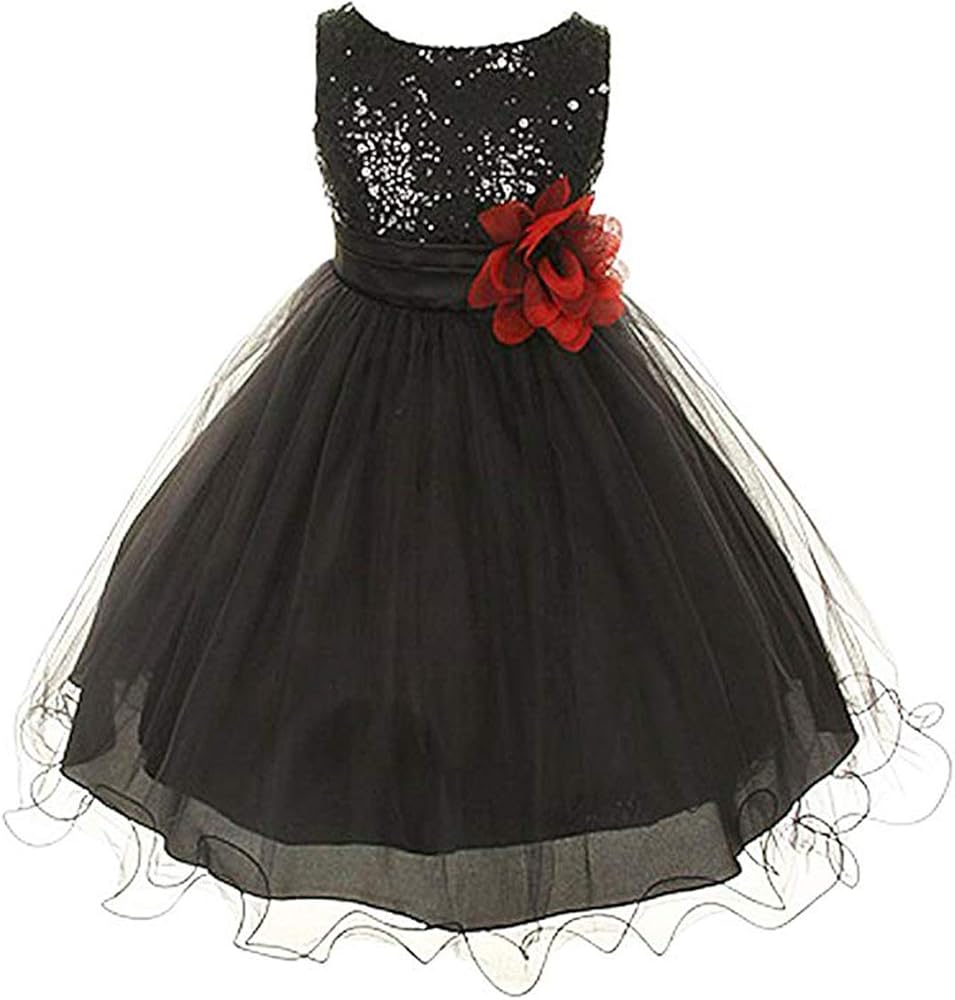 Sequin Bodice Tulle Special Occasion Holiday Flower Girl Dress - Black 1-2