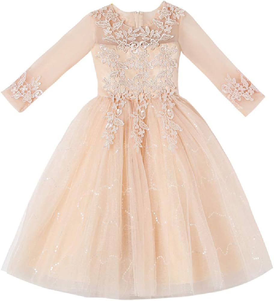 Quenny Summer Girls' Short Princess Wedding Dresses,Girls' Puffy mesh Short-Sleeved Performance Dresses.