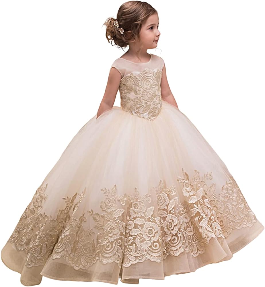 Flower Girls Dresses Tulle Princess Wedding Pageant Ball Gown with Bow-Knot