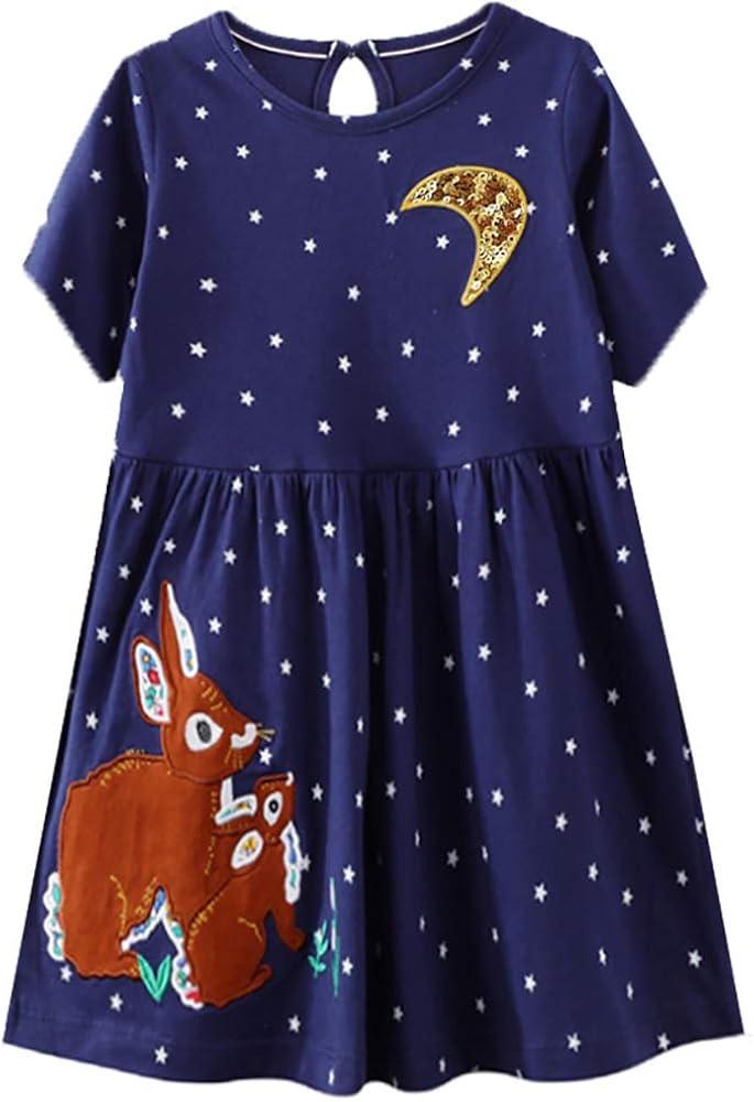 VIKITA Girls Casual Dresses, Summer Short Sleeve Sequin Rabbit Dresses for Little Girls SH7371 7-8Y