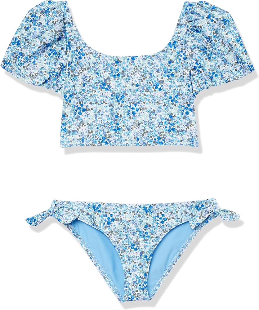 Splendid Girls' Flora Longline Puff Sleeve Bra & Side Tie Pant Set