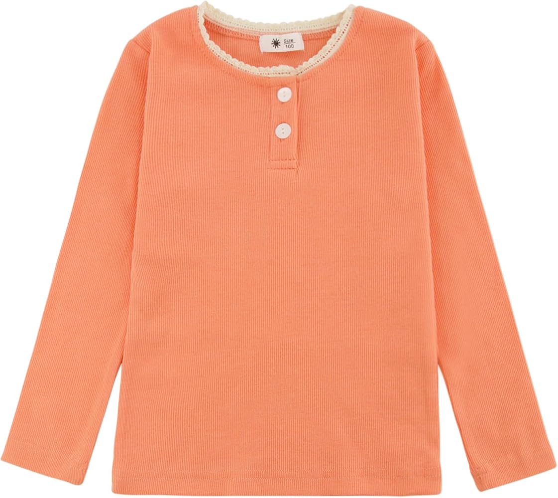 Toddler Girls Henley Long Sleeve Shirt,Crewneck Pullover Tops for Girls