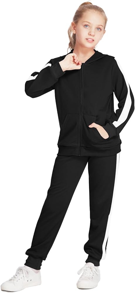 Arshiner Girls Jogger Set 2 Piece Outfits Athletic Tracksuit Zip Up Hoodie Sweatshirt and Sweatpant Sweatsuits for 5-13 Years