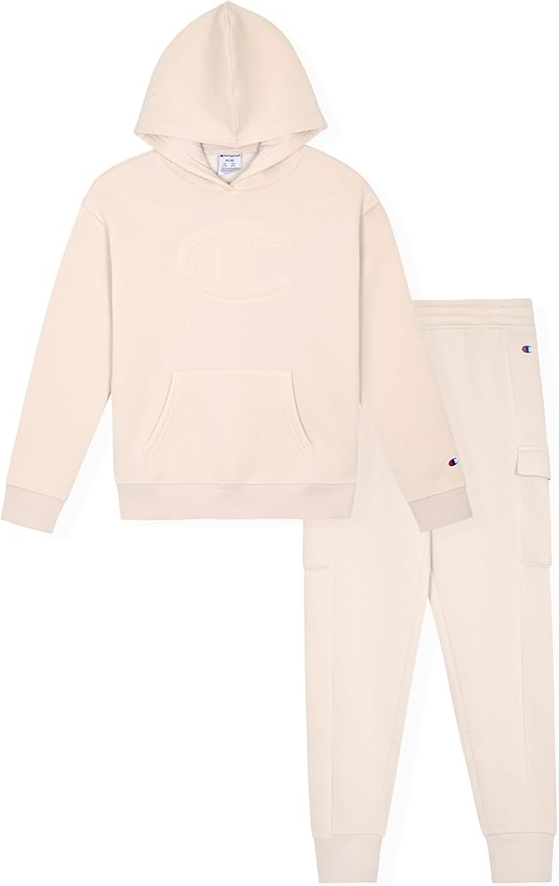 Champion Girls Hoodie and Sweatpant Set for Kids Athletic Fleece Sweatsuit