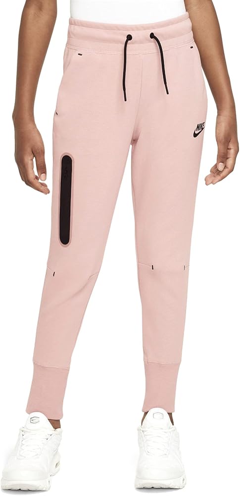 Nike Sportswear Tech Fleece Big Kids' (Girls') Pants (as1, Alpha, l, Regular, Pink Oxford/Black)