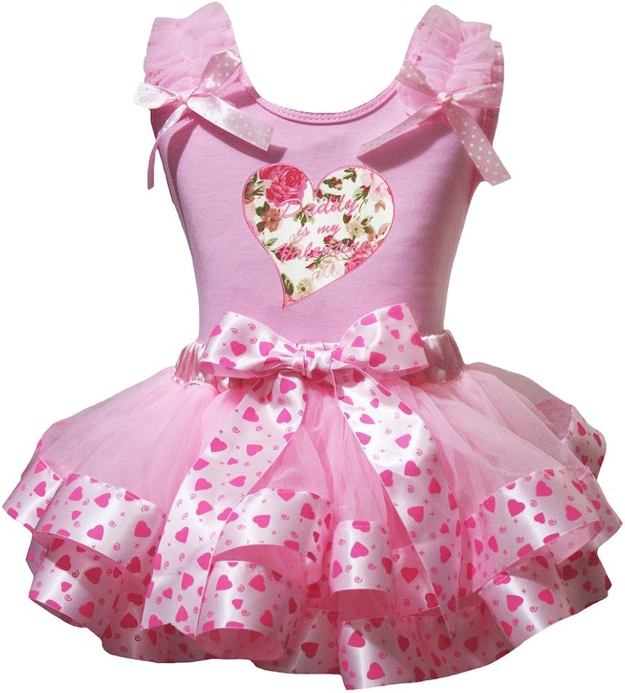 Petitebella Daddy Is My Valentine Shirt Pink Floral Heart Petal Skirt Set Nb-8y