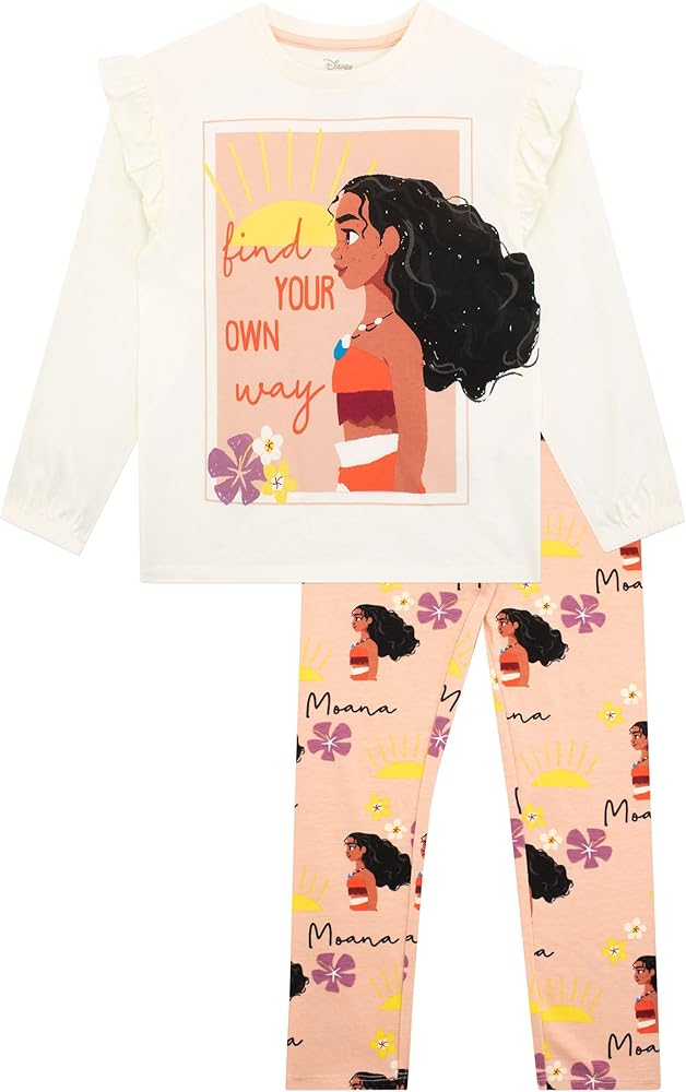 Disney Girls Moana Long Sleeve Top And Leggings Outfit Set