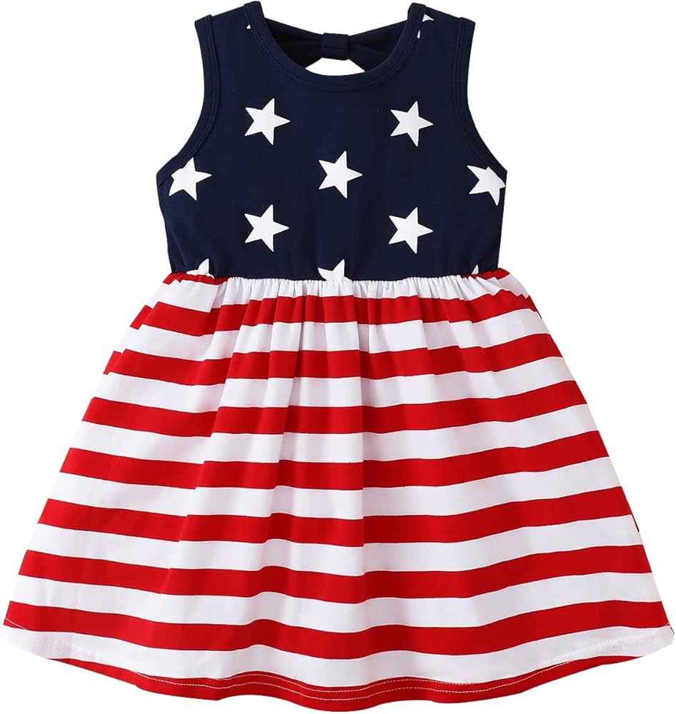 Toddler Baby Girl 4th of July Dresses Independence Day Outfit Kid American Flag Stars Stripes Patriotic Dress Clothes（Star,5-6 Years）