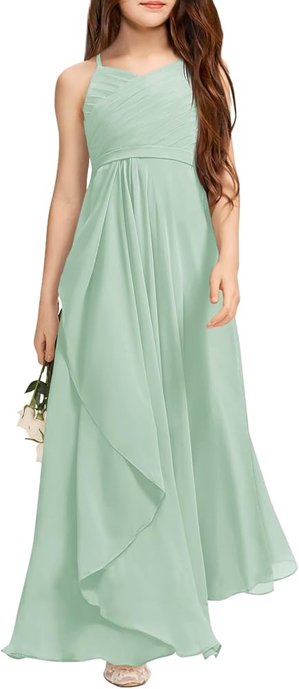 Imily Bela Girls A-Line Halter Dress Junior Bridesmaid Flower Girl Flowy Chiffon Maxi Dresses Wedding Party Pageant Gown