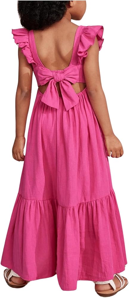 Floerns Toddler Girl's Tie Back Sleeveless Square Neck Ruffled Trim Long Dresses