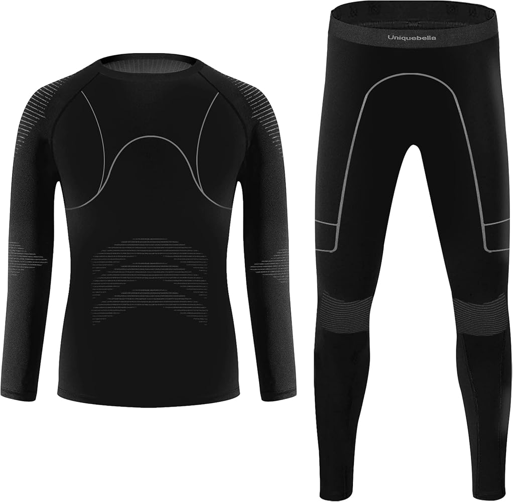 UNIQUEBELLA Girls Boys' Thermal Underwear, Kids Thermal Base Layer Set - Ski Wear Athletic Shirt Long Top & Bottom Sets