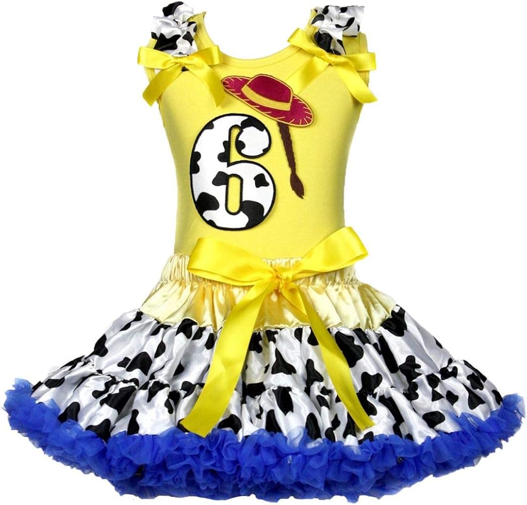 Petitebella 1st-6th Cowgirl Hat Yellow Shirt Blue Cow Petti Skirt Outfit 1-8y