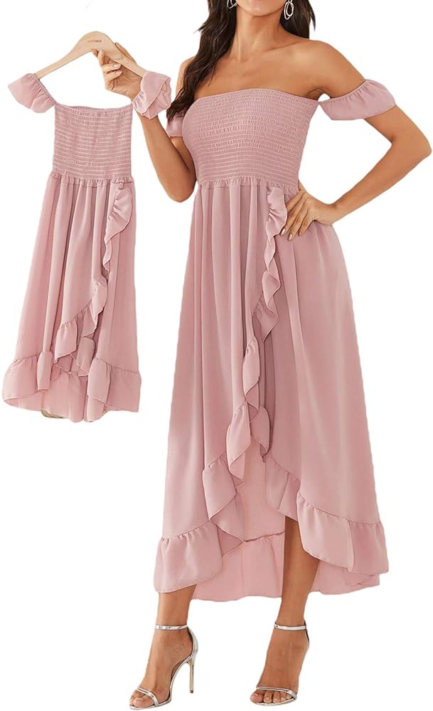 Mommy and Me Dress Mother and Daughter Matching Family Outfits Summer Mom and Girls Square Neck Maxi Dress