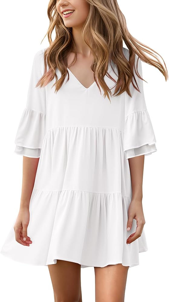 Girls Casual Dresses Loose Neck Oversized Half Sleeve Knee Length Swing Shift Big Kids Dresses for Girls