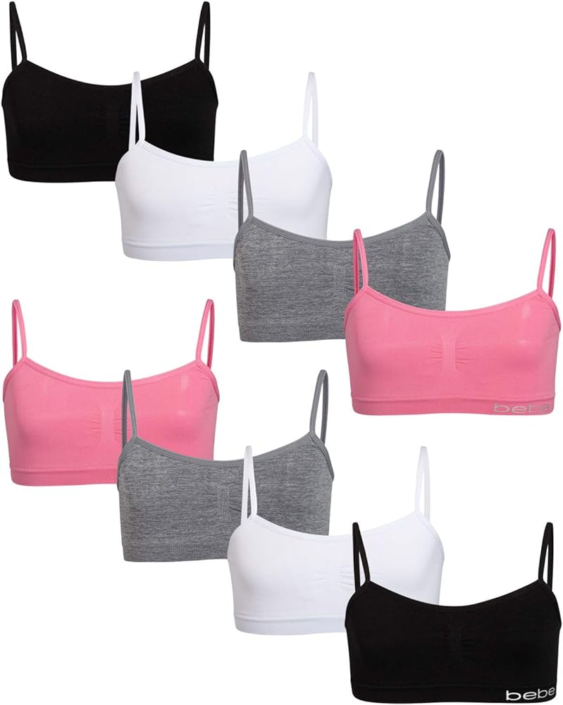 bebe Girl's Training Bra - 8 Pack Seamless Training Cami Sports Bralette (S-L)