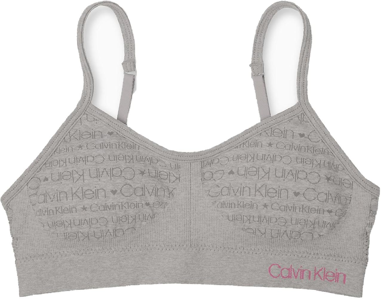 Calvin Klein Girl`s Seamless Cropped Bra (Heather Grey(16101)/Pink, Medium)