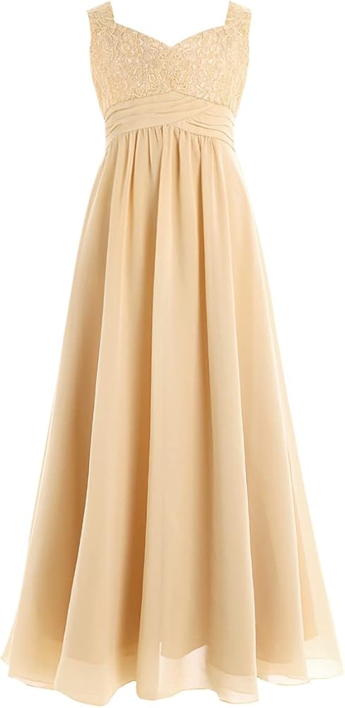 iiniim Big Girl's Chiffon Lace Wedding Bridesmaid Flower Girl Dress Evening Party Ball Prom Long Maxi Gowns