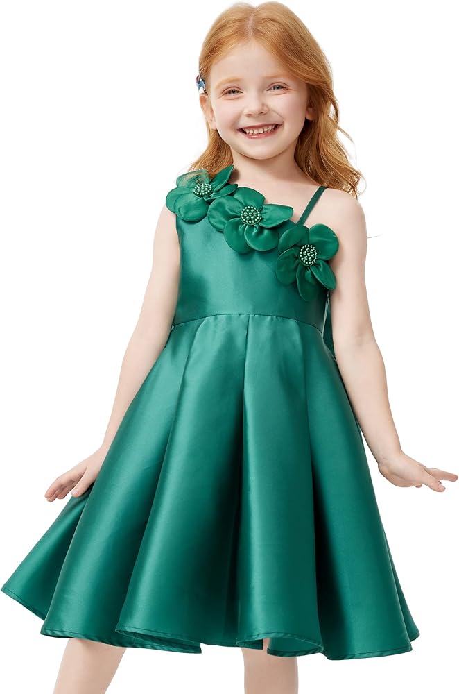 Green Girls Dresses St.Patrick's Day Party Spaghetti Strap Dress Satin Flower Bowknot Back Outfit Wedding