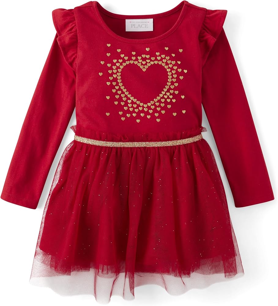 The Children's Place Baby Girl's and Toddler Long Sleeve Fashion Dress, Valentine Tutu, 5T