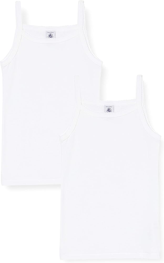 Petit Bateau Set of 2 girls UNDERWEAR white vests with straps STYLE 53295-53357 SIZES 2-18 (SIZE 8 STYLE 53295 GIRLS)