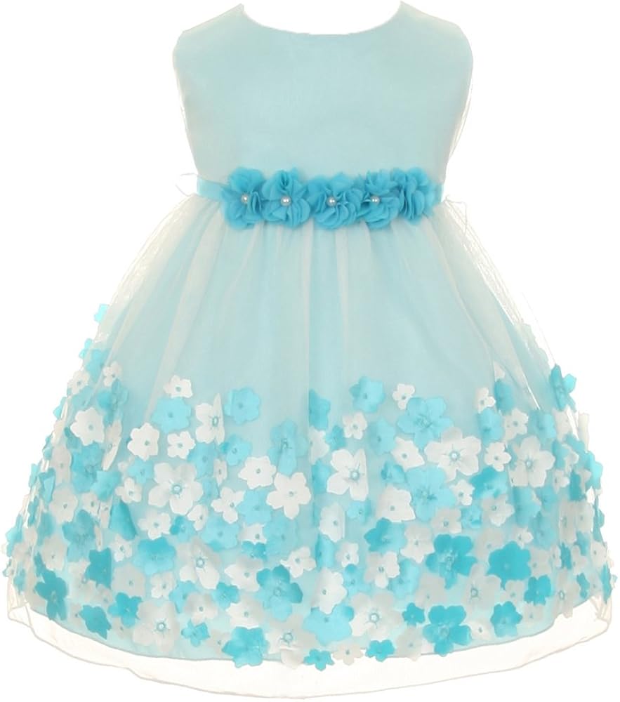 Kids Dream Baby Girls Aqua Taffeta Flowers Sleeveless Easter Dress 24M