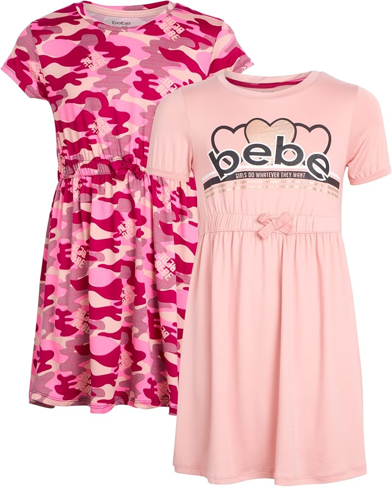 bebe Girls' Dress - 2 Pack Super Soft Casual Dress (7-16)