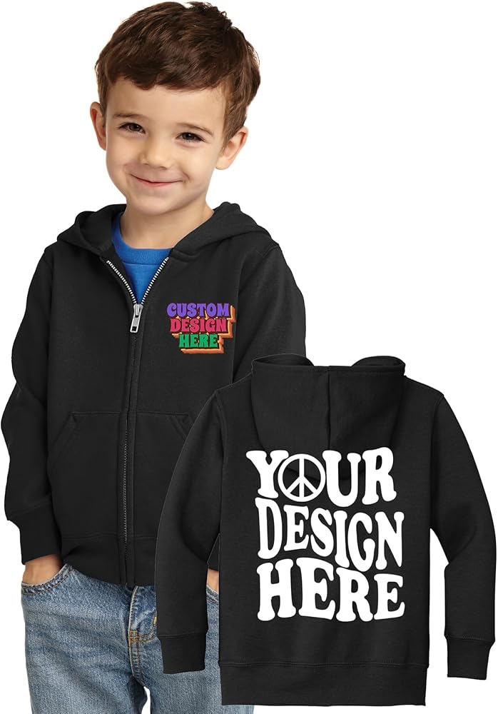 INK STITCH Toddler Car78tzh Custom Add Logo Texts Photos Printing Core Fleece Hoodie Zip Ups