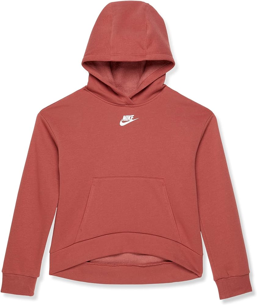 Nike Girl's NSW HBR Club Fleece Hoodie (Little Kids/Big Kids) Canyon Rust/White XL (18-20 Big Kid)