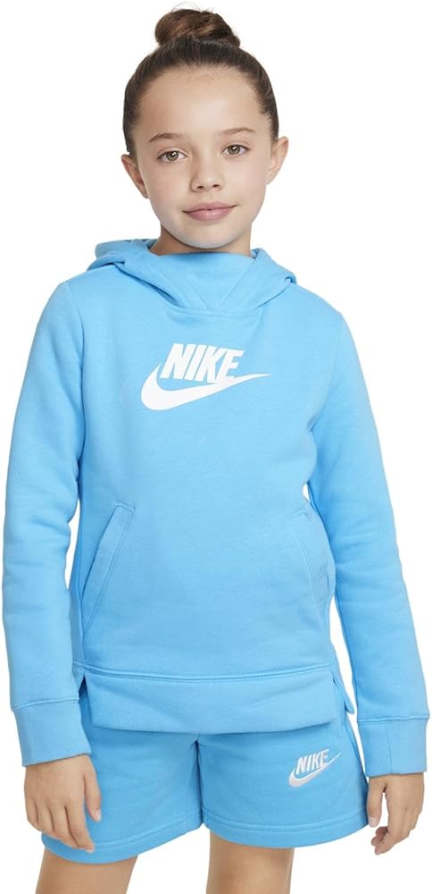 Nike Girls NSW Pullover Hoodie (Medium, Baltic Blue/White)